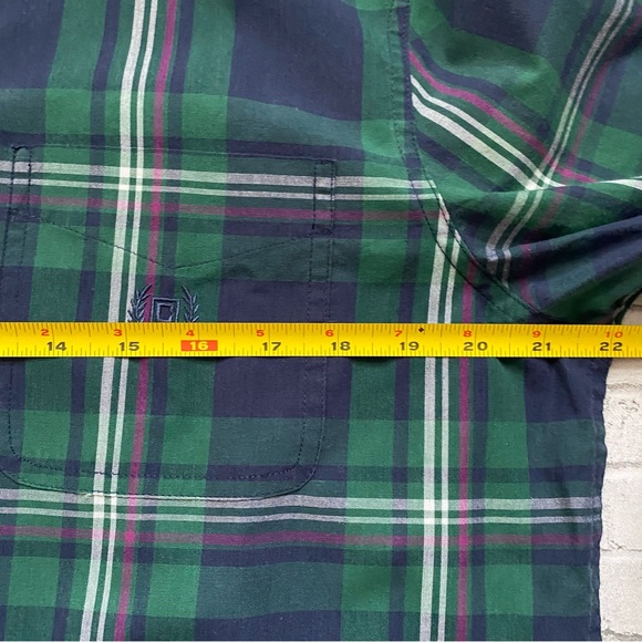 Chaps Navy and Green Plaid Button Down Shirt - Picture 5 of 5